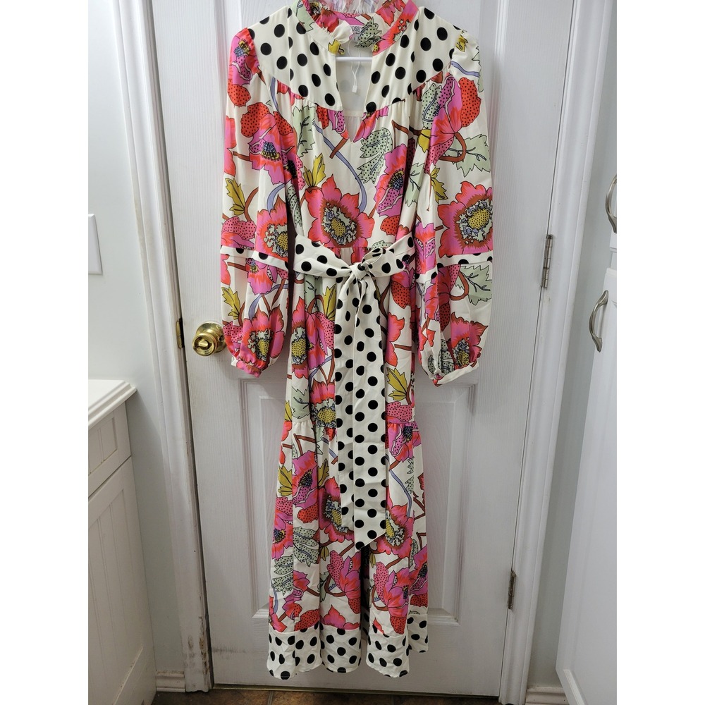 Crosby by Mollie Burch Floral Polka Dot Maxi Dress Long Sleeve Belted Small